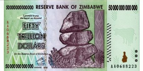 Банкнота в 50 триллионов долларов Зимбабве